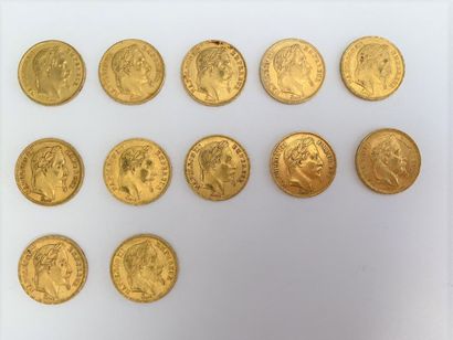 null *12 pièces de 20 francs or, Napoléon III tête laurée, 1866.

Poids : 77,1 g...