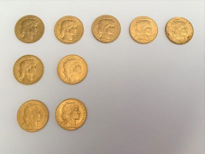 null *9 pièces de 20 francs or au coq : 

- 7 pièces de 1913

- 2 pièces de 1911

Poids...