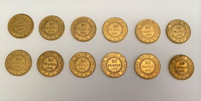null *12 pièces de 20 francs or, IIIe République : 

- 6 pièces de 1877

- 6 pièces...