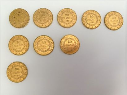 null *9 pièces de 20 francs or IIIe République : 

- 8 pièces de 1895

- 1 pièce...