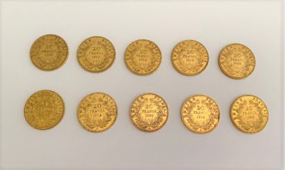 null *10 pièces de 20 francs or Napoléon III tête nue, 1854.

Poids : 64,2 g 



Frais...