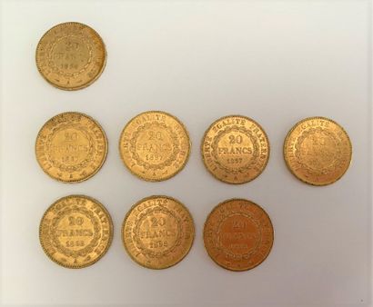 null *12 pièces de 20 francs or : 

- 4 pièces IIe république, type Cérès, 1850 et...