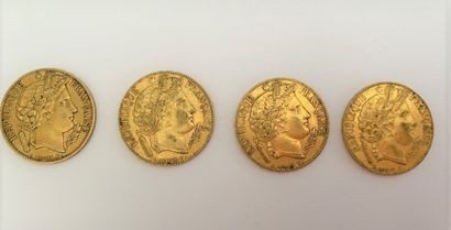 null *12 pièces de 20 francs or : 

- 4 pièces IIe république, type Cérès, 1850 et...