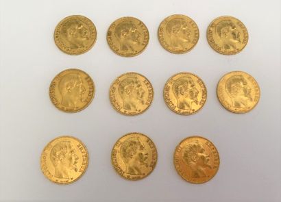 null *13 pièces de 20 francs or, Napoléon III tête nue : 

- 5 pièces de 1857.

-...