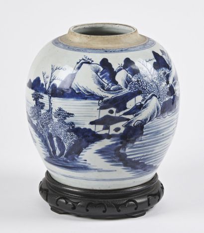null Chine

Pot à gingembre en porcelaine à décor en camaïeu bleu de paysage lacustre...