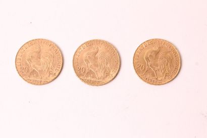 null FRANCE

Trois pièces de 20 Francs or, Le coq et Marianne de 1907, 1911, 1910....
