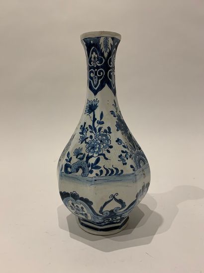 null VASE baluster with cut sides in earthenware with decoration in blue monochrome...