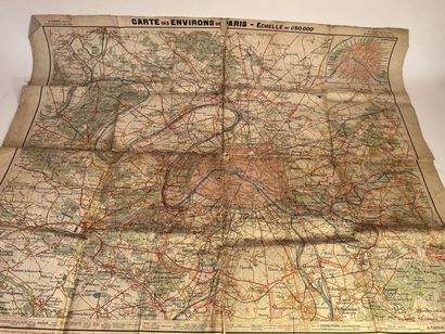 null Set of six maps, some marouflaged on canvas: Saxony, Paris, around Mulhouse,...
