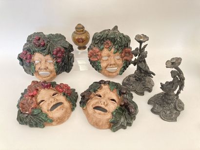 null SET including : 

- Four masks in painted plaster representing the four seasons....