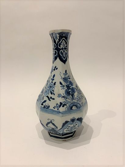 null VASE baluster with cut sides in earthenware with decoration in blue monochrome...