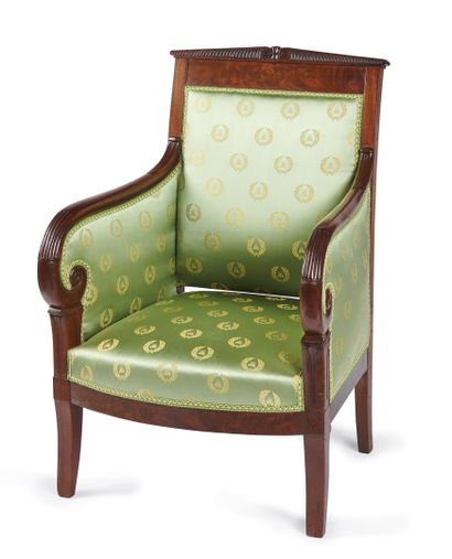 null A mahogany shepherd's chair with a pedimented back with channels and scrolls,...
