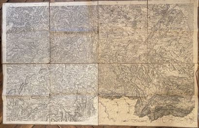 null Set of six maps, some marouflaged on canvas: Saxony, Paris, around Mulhouse,...
