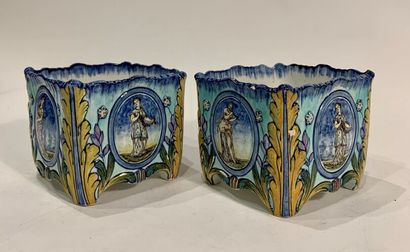 null GIEN, late 19th century 

Two glazed earthenware flower boxes, decorated with...