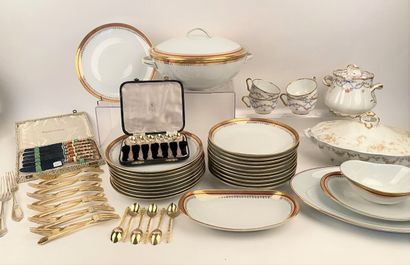 null SET including : 

- Part of a Limoges porcelain service with gold edging and...