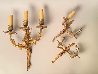 null LOT of ormolu sconces including a three arms sconce and a pair of two arms sconces...