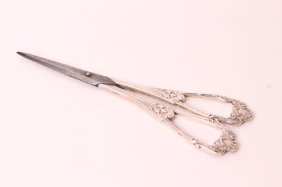 null Pair of scissors with grape in silver 950 thousandths with decoration foliage...