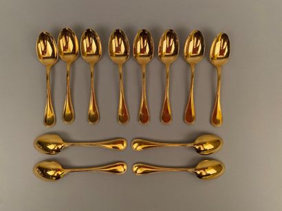 null CHRISTOFLE

Ensemble de douze cuillers à moka en métal doré à filet perlé.