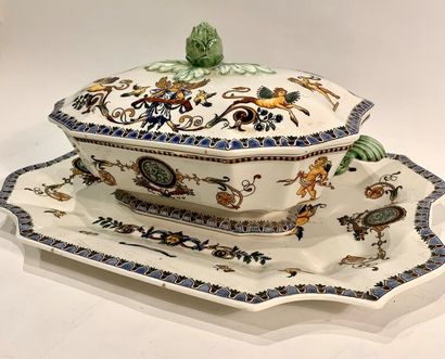 null GIEN 

Octagonal covered vegetable dish and its rectangular tray with cut sides,...