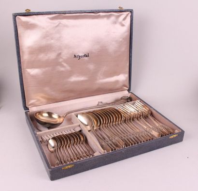 null A silver-plated metal menagere including 12 coffee spoons, 12 forks, 12 large...