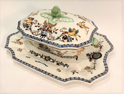null GIEN 

Octagonal covered vegetable dish and its rectangular tray with cut sides,...