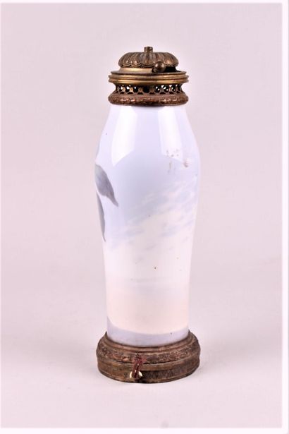 null OIL LAMP LEGS in porcelain with polychrome decoration of leaves in a landscape....
