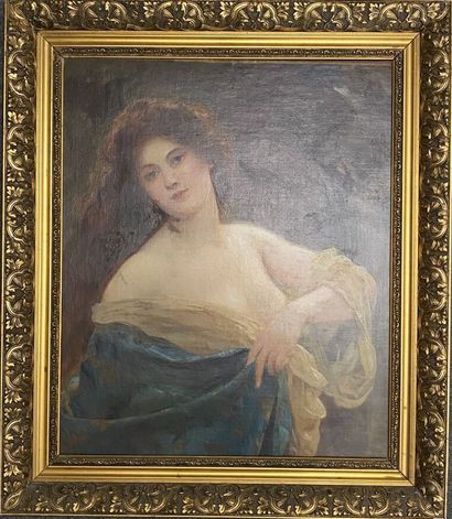 null A. BOYE 

Portrait of a woman in a blue dress 

Oil on canvas, signed lower...