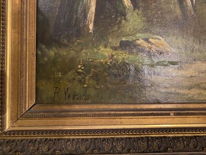 null R. WORMS 

Clairière 

Huile sur toile, signée en bas à gauche. 

92 x 73 cm...