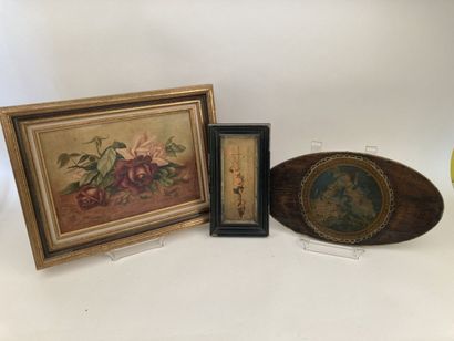 null SET including :

- Set of framed pieces and reproductions representing children,...