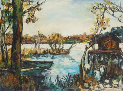 null Maurice VERDIER (1919)

L'étang aux arbres roux

Huile sur toile, signée en...