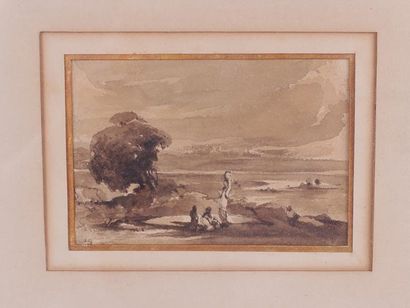 null Attributed to Alexandre BIDA (1813-1895) 

Landscape with characters 

Ink on...