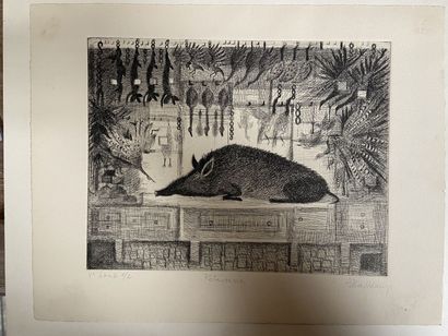 null Suzanne BALKANYI (1922)

Lot of three engravings 

- Landscape

- Rotisserie...