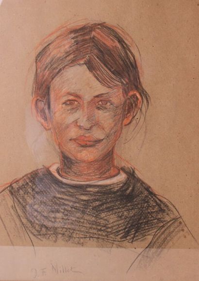null After Jean-François MILLET 

Portrait of a young girl 

Pastel on paper. 

53,5...