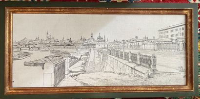 null MODERN SCHOOL 

Views of Moscow 

Two ink drawings on canvas 

30 x 70 cm and...