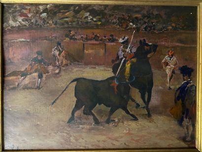 null Spanish school (20th century)

Bullfighting scene

Oil on panel, signed lower...