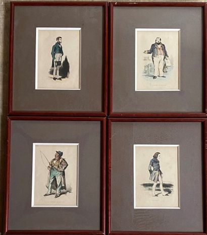 Set of four color engravings representing...