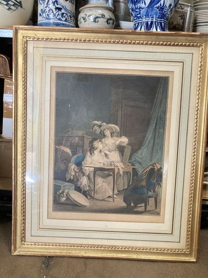 null SET including :

- Set of framed pieces and reproductions representing children,...