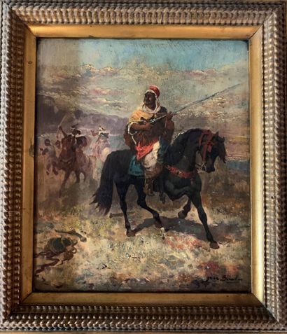 null Orientalist school (20th century) 

Men on horseback 

Oil on panel, signed...