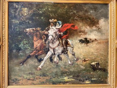 null MR. SATEO

Riders loaded by bulls.

Oil on canvas in a gilded wood frame.

Signed...