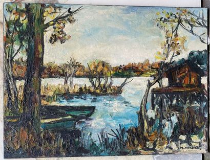 null Maurice VERDIER (1919)

L'étang aux arbres roux

Huile sur toile, signée en...