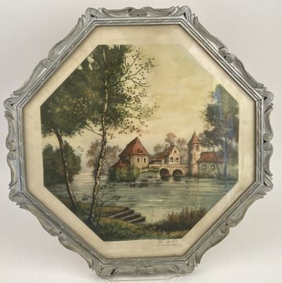 null SET including :

- Set of framed pieces and reproductions representing children,...