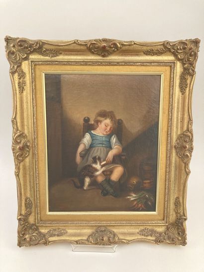 null E. DISS (XIXème siècle)

L'enfant endormi au chat

Huile sur toile signée et...