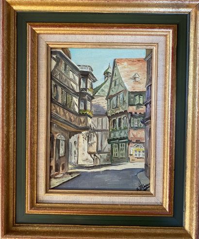 null Modern school 

Half-timbered houses 

Oil on canvas signed lower right

22...