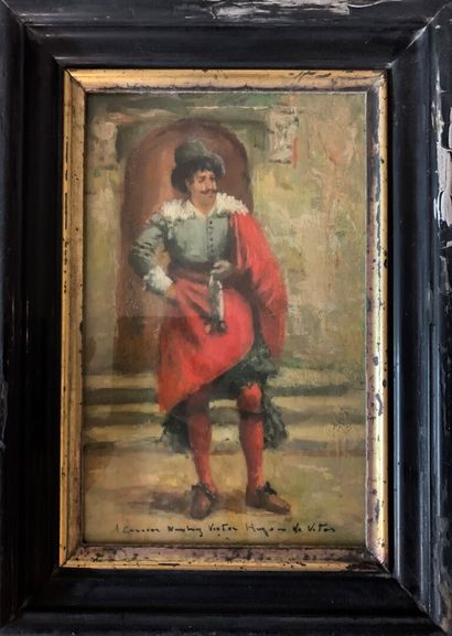 null Spanish school (XXth) 

Portrait of a man in a red suit 

Oil on panel, signature...