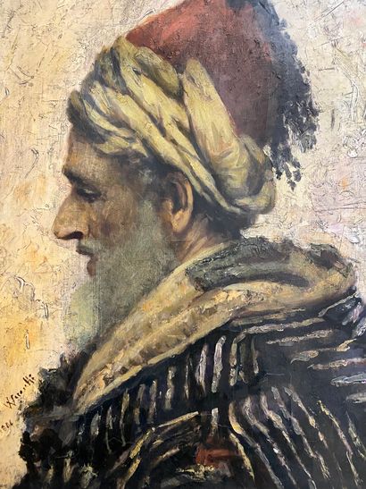 null Orientalist school (20th century) 

Profile of a Turk 

Oil on panel, date and...