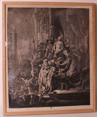 null Set of framed prints after engravings by Rembrandt Harmensz. van Rijn , including...