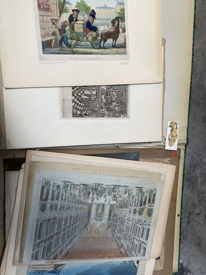 null CARTON A DESSIN comprenant un ensemble de gravures du XVIIIe et XIXe siècle