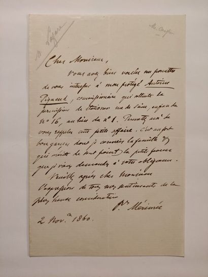 null MERIMÉE (Prosper) (1803-1870) 				

Lettre autographe signée, (s.l.) 2 novembre...