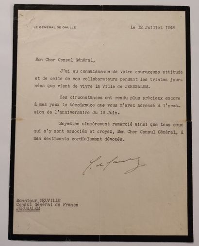 null DE GAULLE (Charles) (1890-1970) 				

Lettre signée à M. Neuville consul général...