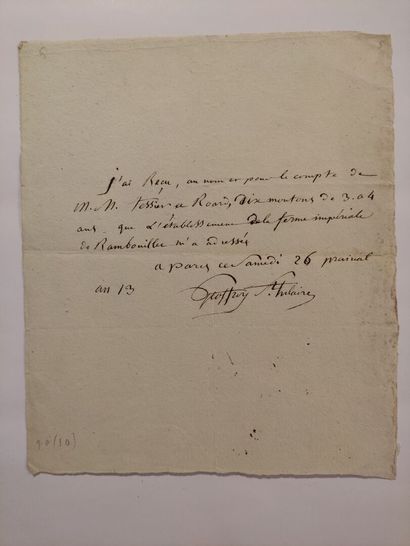 null GEOFFROY SAINT-HILAIRE (Etienne) (1772-1844) 	

Lettre autographe signée, Paris,...