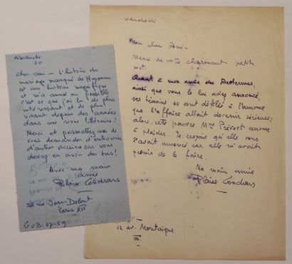 null CENDRARS (Blaise) écrivain franco-suisse (1887-1961). 

2 Lettres autographes...